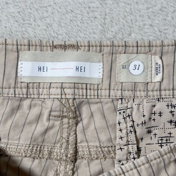 Anthropologie Hei Hei Raye Fold Over Cropped Pants Womens Sz 31 Cream Striped - Picture 6 of 16